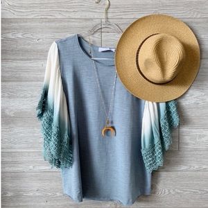 Blue dip dye crochet sleeve top